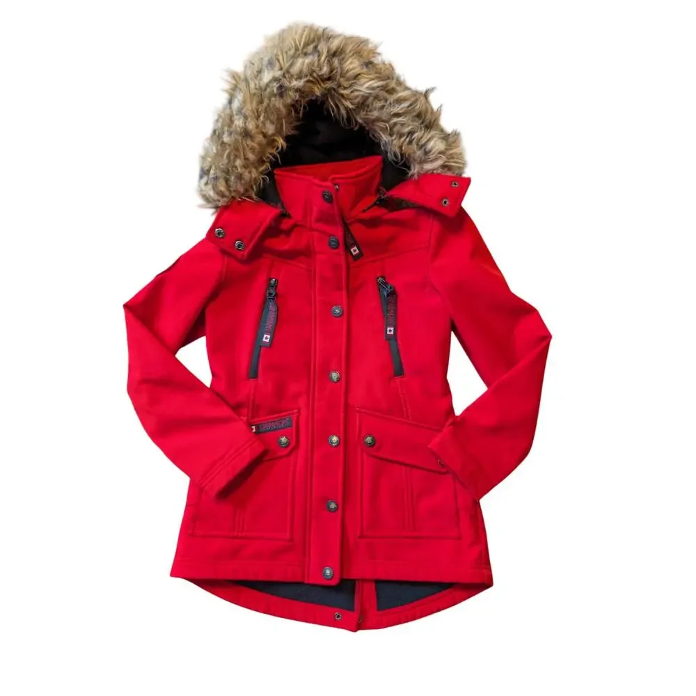 Canada Weather Gear Girls Red Faux Fur Hooded Winter Parka Jacket Coat S 7/8
